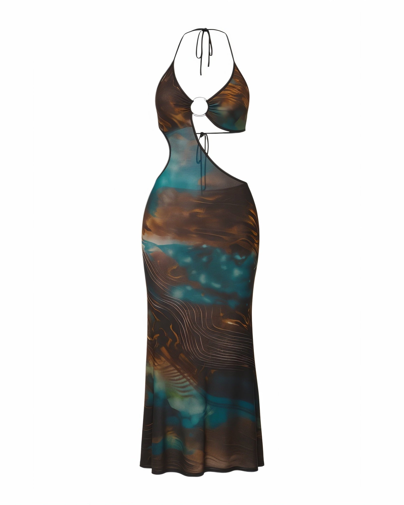 SICILY Abstract Print Halter Neck Cut-Out Maxi Dress-Meeba &amp; Mae