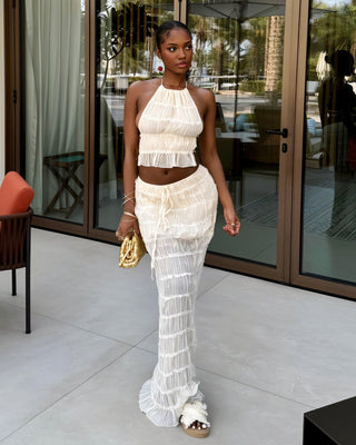 CHRISTINE Sheer Ruched Halter Top and Maxi Skirt Set-Meeba &amp; Mae
