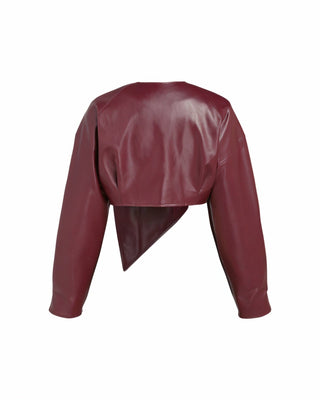 NIVIA Deep V Lapel Cropped Faux Leather Jacket
