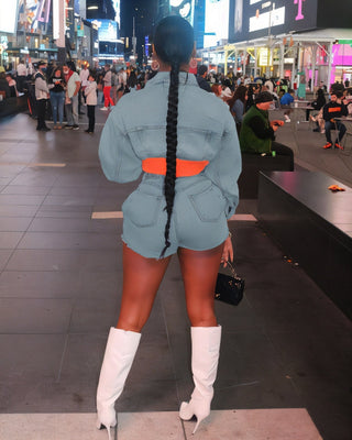 HAVEN Cropped Denim Jacket & Side Lace-up Shorts Set-Meeba &amp; Mae