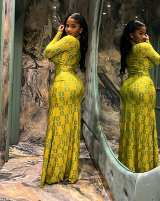 VIAN Geometric Print Long-Sleeved Maxi Dress-Meeba &amp; Mae