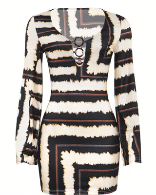 GRACE Ring Detail Long Sleeve Mini Dress-Meeba &amp; Mae