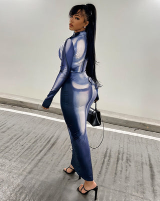 VERENA High Neck Illusion Maxi Dress-Meeba &amp; Mae