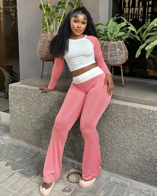 EMELIA Contrast Long Sleeve Top & Flare Pants Set-Meeba &amp; Mae