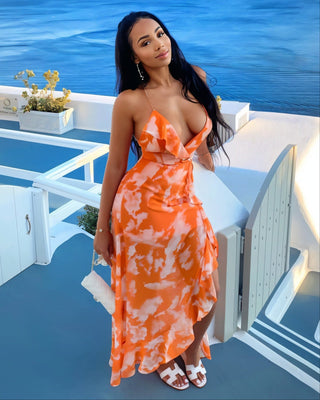 THALINA Ruffle Hem Asymmetrical Midi Dress-Meeba &amp; Mae