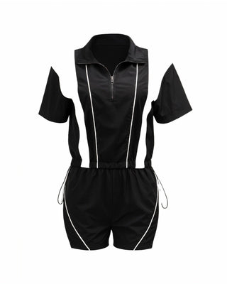 LOIRA Contrast Sporty Zip-up Top & Shorts Set-Meeba &amp; Mae