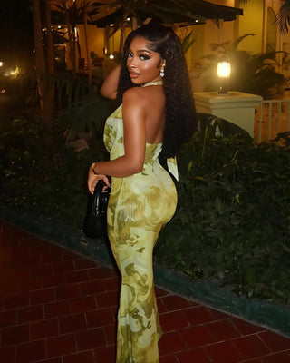 NUVIA Abstract Print Halter Maxi Dress-Meeba &amp; Mae