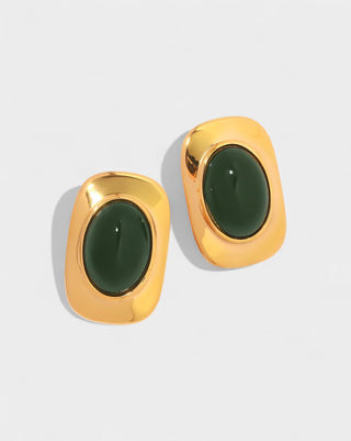REYANA Green Stone Gold Stud Earrings