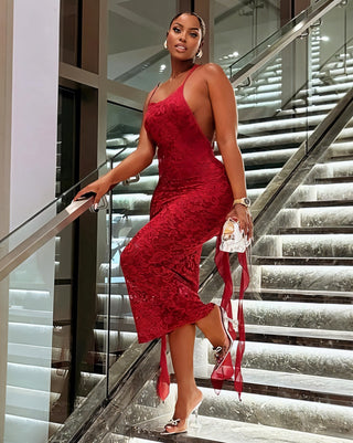 ELISA Backless Floral Lace Midi Dress-Meeba &amp; Mae