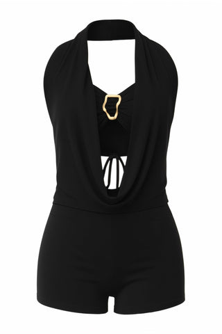 CHANE Halter Draped Romper & Buckle Bralette Set-Meeba &amp; Mae
