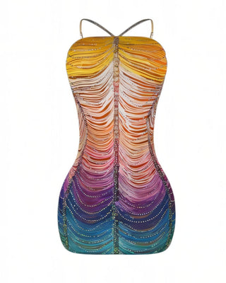 EMANY Rhinestone Embellished Gradient Mini Dress-Meeba &amp; Mae