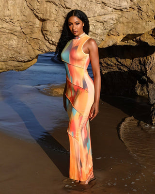 FATIMA Temperament Print Slim Maxi Dress-Meeba &amp; Mae