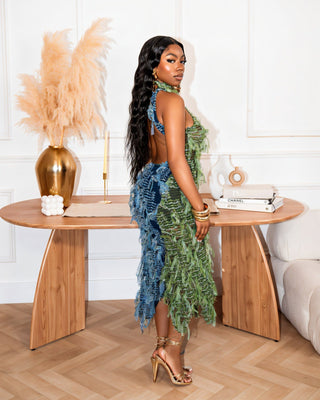 LILYANA Tassel Splicing Backless Midi Dress-Meeba &amp; Mae