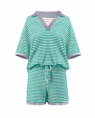 OLENNA Striped Knit Oversized Top & Drawstring Short Set-Meeba &amp; Mae