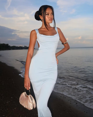 EVELLE Satin Bow-Back Maxi Dress-Meeba &amp; Mae