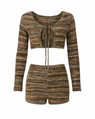 MIKAELA Fuzzy Knit Cropped Top & Shorts Set-Meeba &amp; Mae