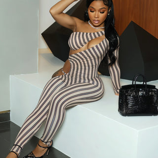 AMBER Asymmetric Striped Cut-Out Jumpsuit