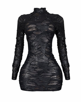 ZIVA Long Sleeve Textured Mini Dress-Meeba &amp; Mae