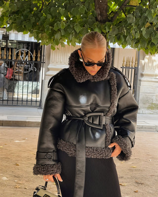 ARANYA Oversized Shearling Lined Belted Jacket