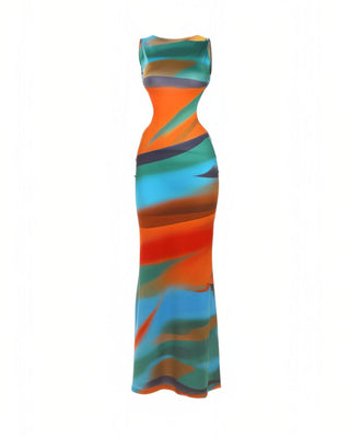 MAREN Abstract Print Backless Maxi Dress-Meeba &amp; Mae
