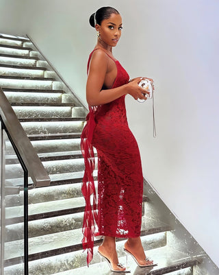 ELISA Backless Floral Lace Midi Dress-Meeba &amp; Mae