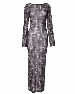 TILLY Sheer Mesh Cross-Print Maxi Dress-Meeba &amp; Mae