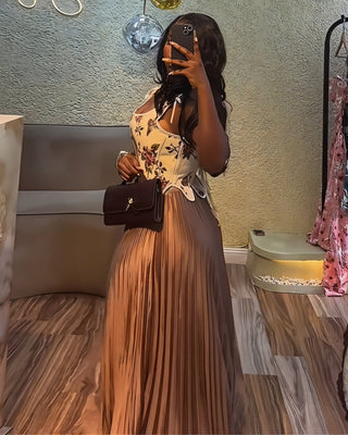 MASINA Floral Print Corset & Pleated Maxi Skirt Set-Meeba &amp; Mae
