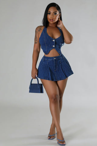 REIGN Denim Halter Crop Top & Mini Skort Set-Meeba &amp; Mae