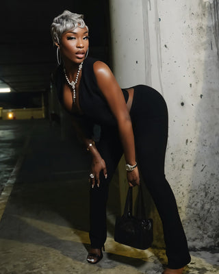 ALIAH Plunge Knot Top & Flared Pants Three Piece Set-Meeba &amp; Mae