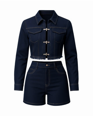 LILITH Cropped Denim Jacket & High-Waisted Shorts Set-Meeba &amp; Mae