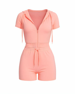 LAVENDER Zip-Up Hoodie Top & Drawstring Shorts Set-Meeba &amp; Mae