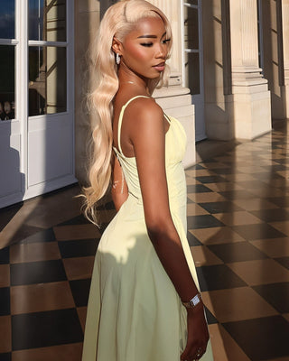 LUSSINE Ruched Bust Tie-Detail Midi Dress-Meeba &amp; Mae