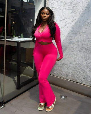 MARJORIE 3-Piece Zip Up Top & Flare Pants Set-Meeba &amp; Mae