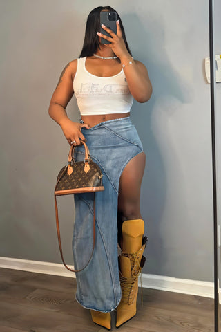 GWEN High-Slit Denim Skirt-Meeba &amp; Mae