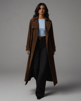AIZA Faux Suede Belted Trench Coat