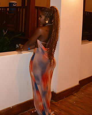 AURORA Halter Neck Backless Lace-up Maxi Dress-Meeba &amp; Mae