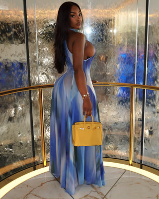 REBECCA High Neck Watercolor Maxi Dress-Meeba &amp; Mae