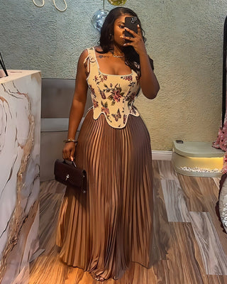 MASINA Floral Print Corset & Pleated Maxi Skirt Set-Meeba &amp; Mae