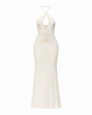 ELVIRA Halter Ruched Maxi Dress-Meeba &amp; Mae