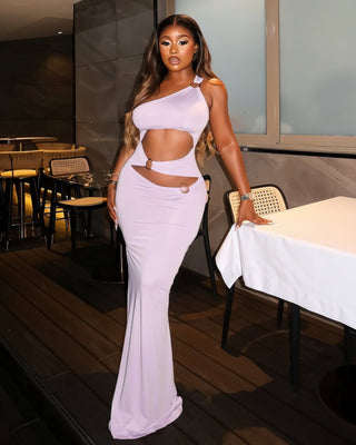 CRYSTAL One-Shoulder Cutout Maxi Dress-Meeba &amp; Mae