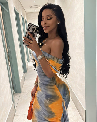 AVIVA Oblique Style Printed Maxi Dress-Meeba &amp; Mae