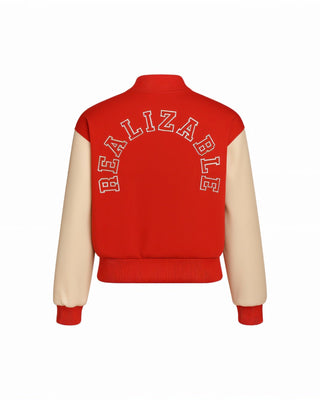 LYSSA Two-Tone Cropped Varsity Bomber Jacket