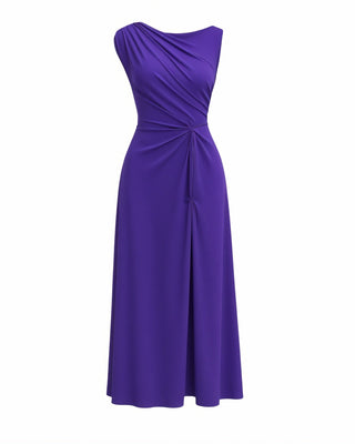 MIREN One-Shoulder Draped High Slit Maxi Dress-Meeba &amp; Mae