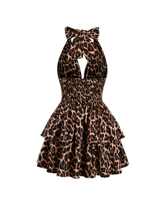 PEACHY Leopard Halter Ruffle Mini Dress-Meeba &amp; Mae