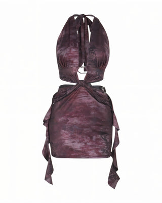 ELENI Halter Tie-Back Cutout Mini Dress-Meeba &amp; Mae