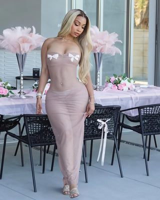 ALEXA Strapless Bowknot Fishtail Maxi Dress-Meeba &amp; Mae