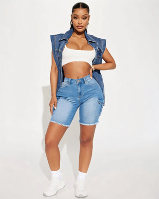 JAMELLA Stretch Denim Bermuda Cargo Shorts-Meeba &amp; Mae