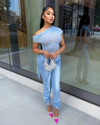 FIORELLA One-Shoulder Asymmetrical Ruffled Mesh Top-Meeba &amp; Mae