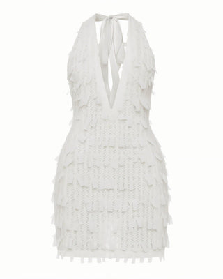 REINA Ruffle Halter Neck Plunge Mini Dress-Meeba &amp; Mae