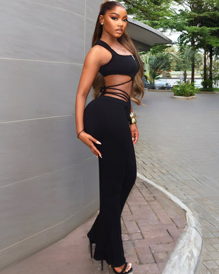 YUNA Ribbed Zip-up Top & Strappy Cutout Pants Set-Meeba &amp; Mae